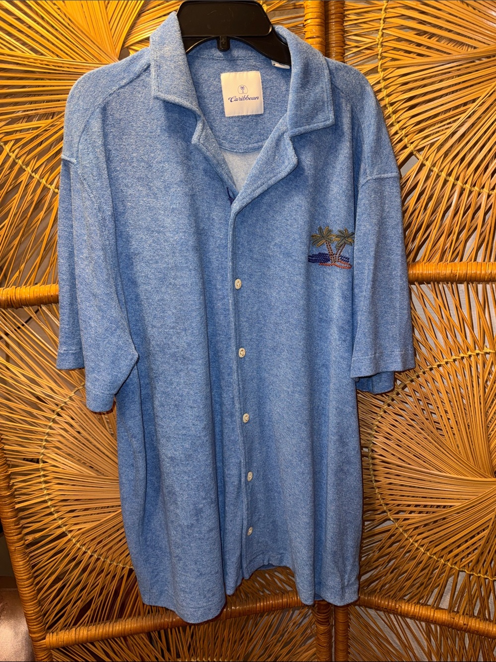 NWT sz xl Blue Swim Button Front Beach Shirt Towel Terry